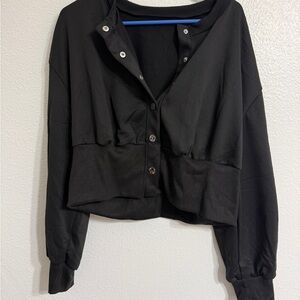 Black Button-Up Cropped Jacket